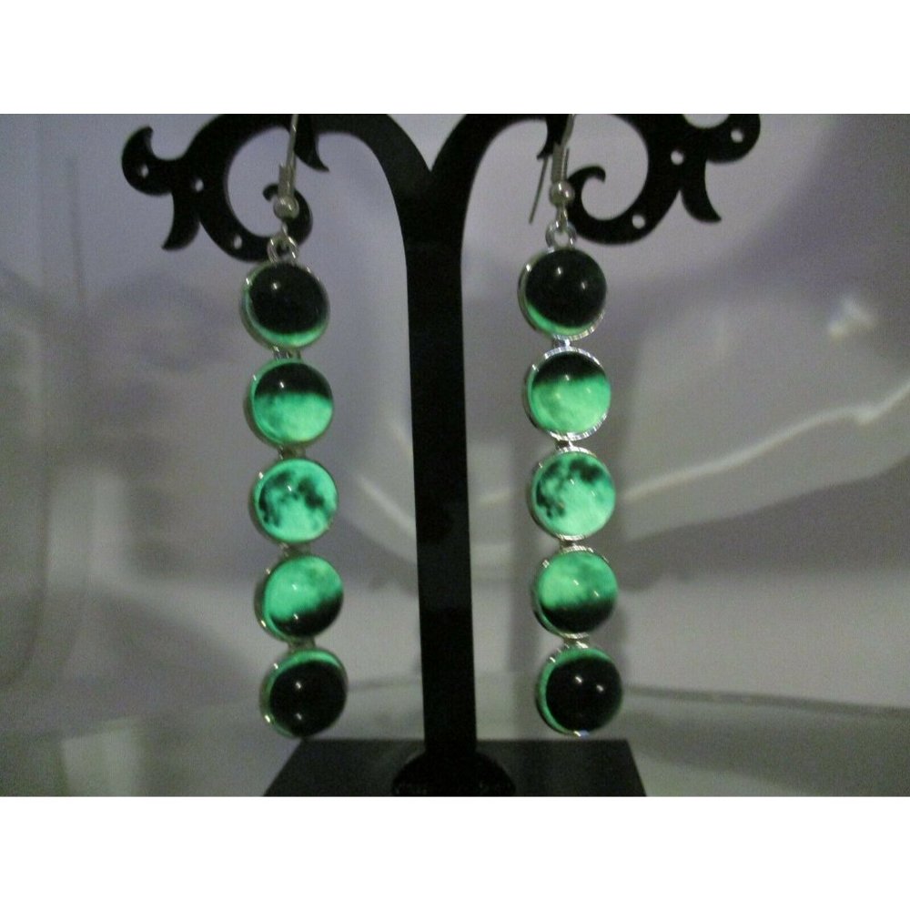 Halloween Moon Phase Lunar Galaxy  Glow In The Dark  3"  Long Dangle Earrings.